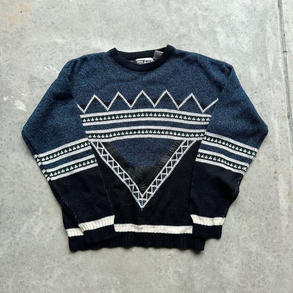 Urban Works Vintage Geometric Pattern Sweater with Leather Trim